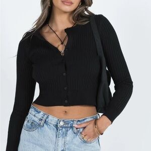 Princess Polly Black Ribbed Button-Up Cardigan